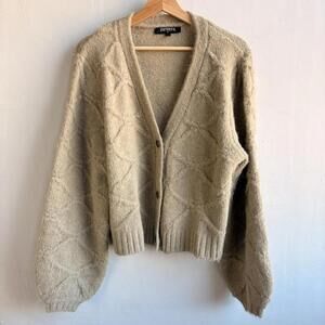 Disturbia Women’s Cable Knit Balloon Cardigan Beige Fuzzy Grunge Cottagecore M